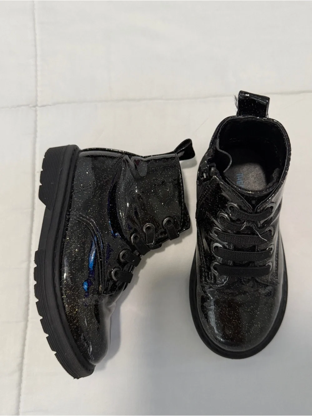 Girls' Black Glitter Lace-Up Ankle Boots